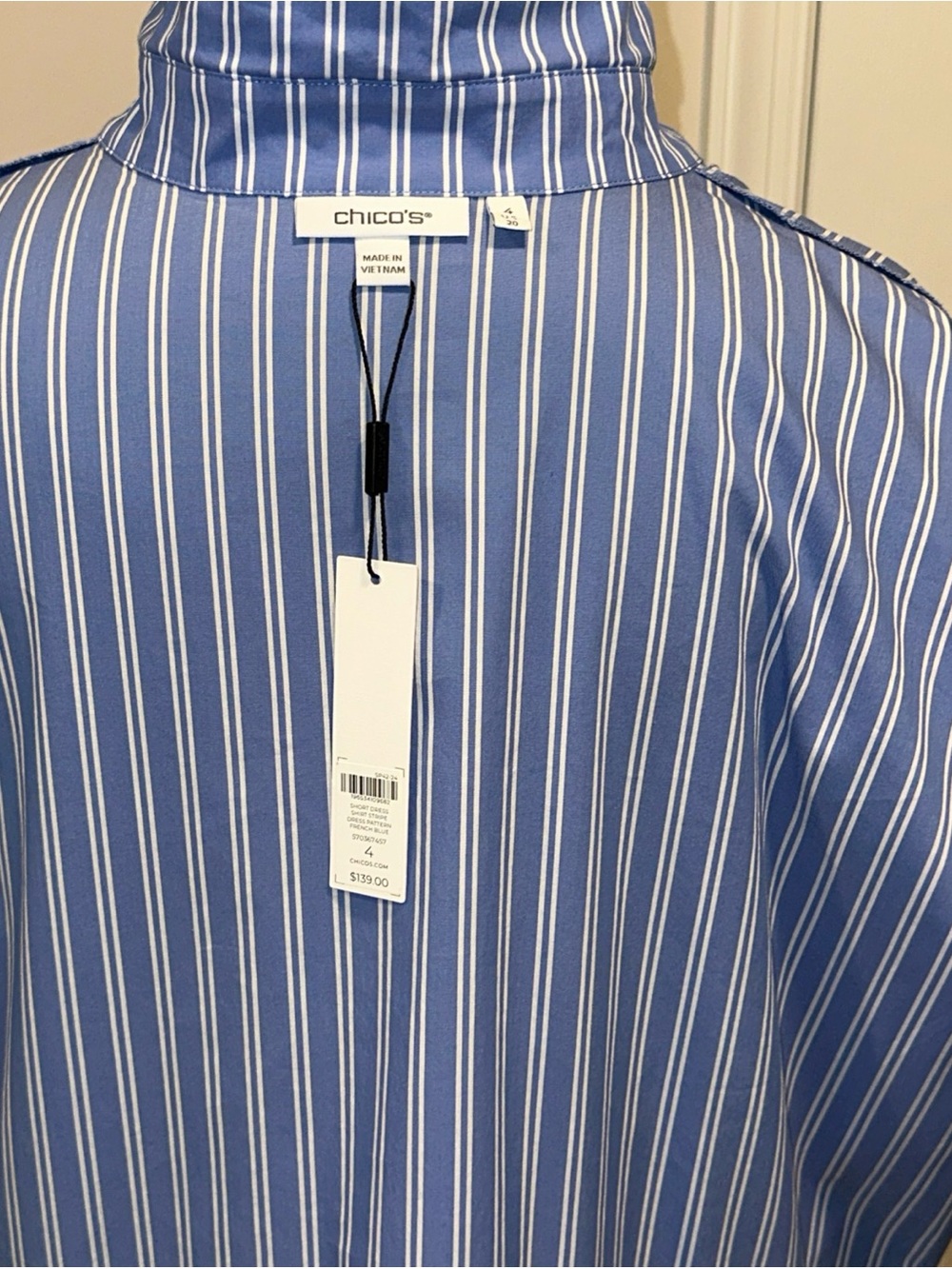 Chico’s Blue & White Striped Button-Down Tiered Shirt Dress size 4 US 20 - Picture 8 of 11